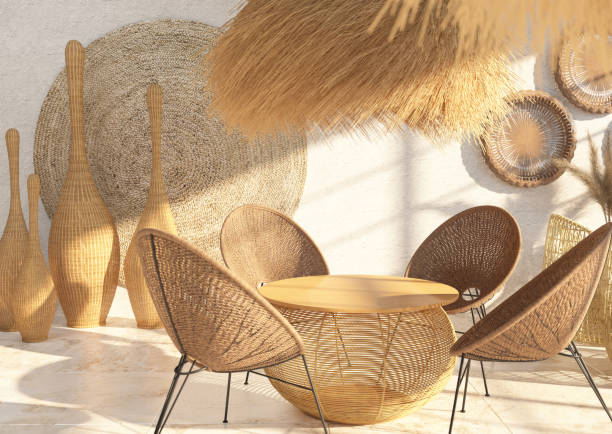 A stylish wicker furniture set in a sunlit room, showcasing natural and well-maintained wicker pieces.